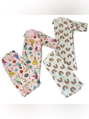 Hanna Andersson Size 140 (10) Short Pajama Set Bundle Disney Princess & Rainbow